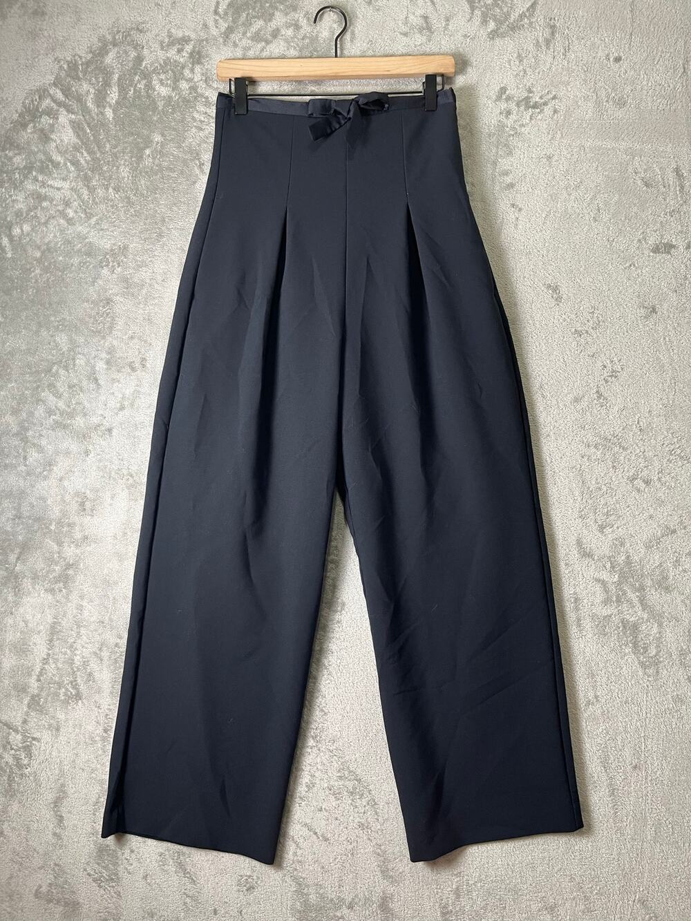 Anthropologie Corset Bow Pleated Wide Leg Pants Black High Rise Size 6 Chic